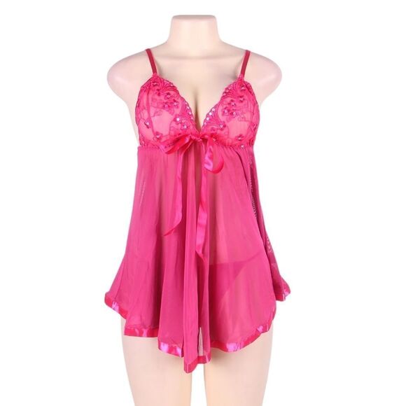 Small Pink Sheer Floral Babydoll Lace Lingerie Nightslip Chemise - Picture 1 of 7